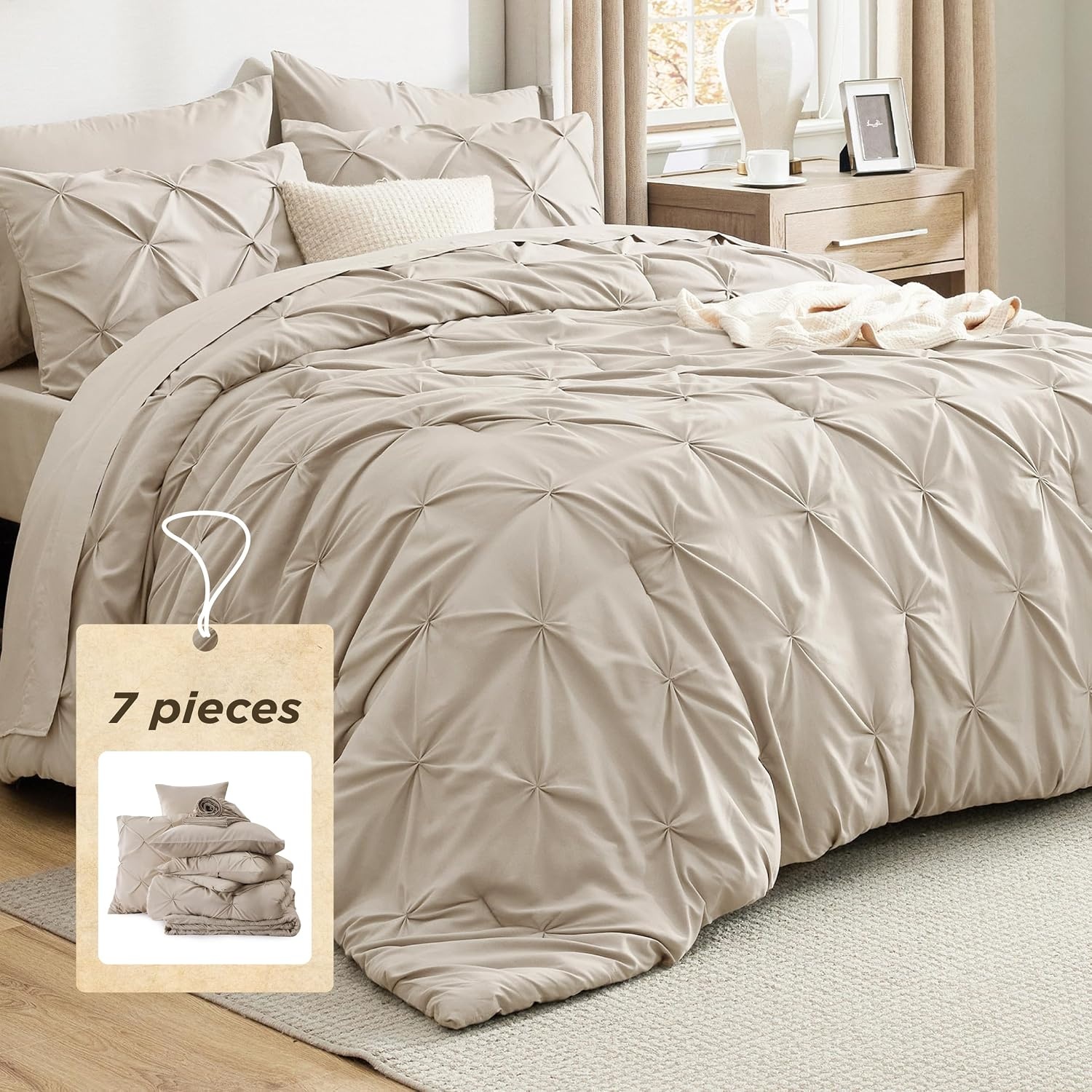 image:imageBedsure Twin XL Comforter Set Pink Dorm Room Essentials for Girls Extra Long Twin XL Bedding Set with Sheets All Season Down Alternative Comforter with Sheets Pillowcase amp Sham09 Beige