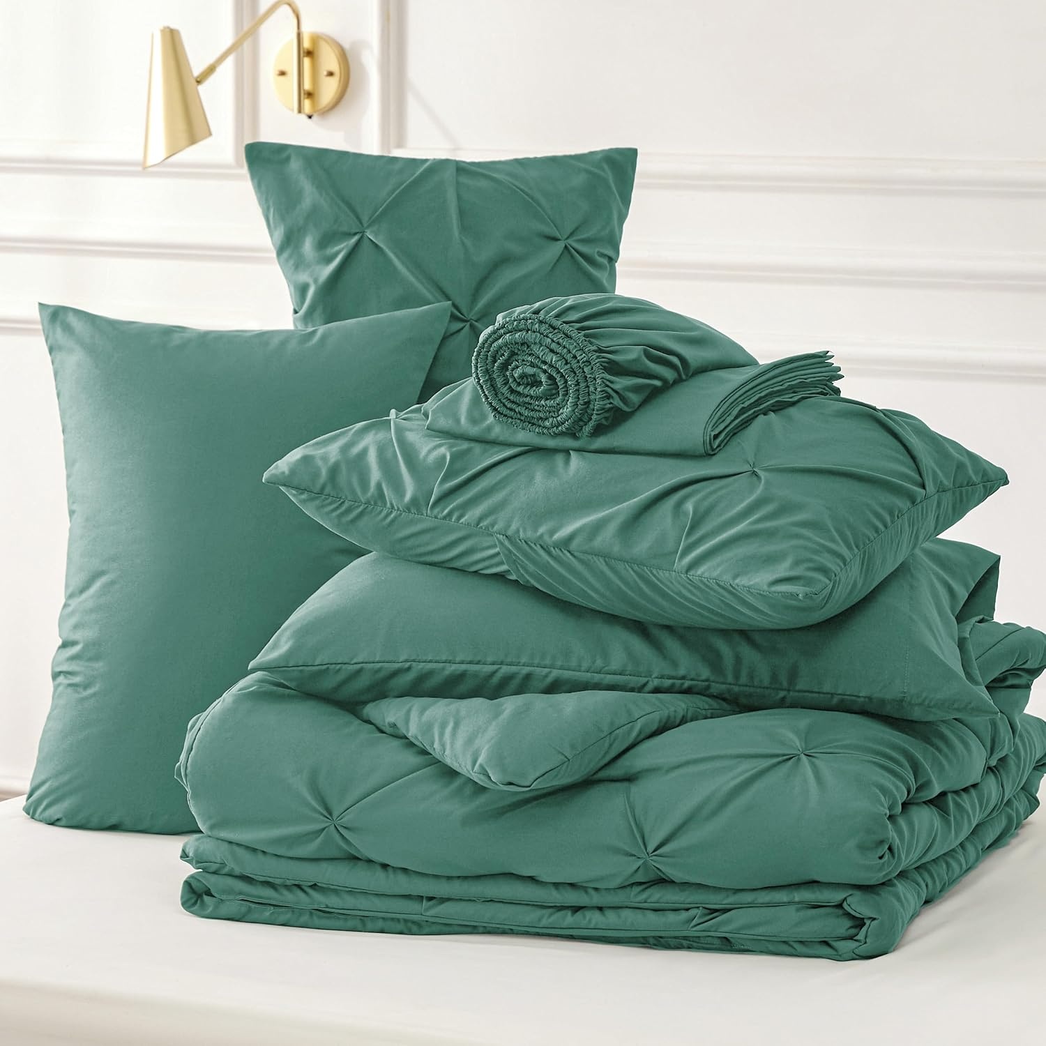 image:imageBedsure Twin XL Comforter Set Pink Dorm Room Essentials for Girls Extra Long Twin XL Bedding Set with Sheets All Season Down Alternative Comforter with Sheets Pillowcase amp Sham31 Pea Green