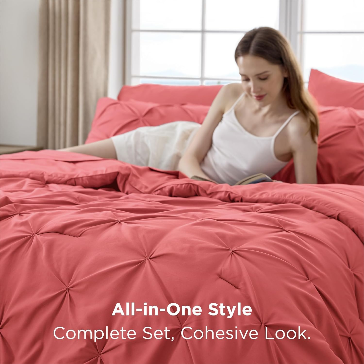 image:imageBedsure Twin XL Comforter Set Pink Dorm Room Essentials for Girls Extra Long Twin XL Bedding Set with Sheets All Season Down Alternative Comforter with Sheets Pillowcase amp Sham30 Coral