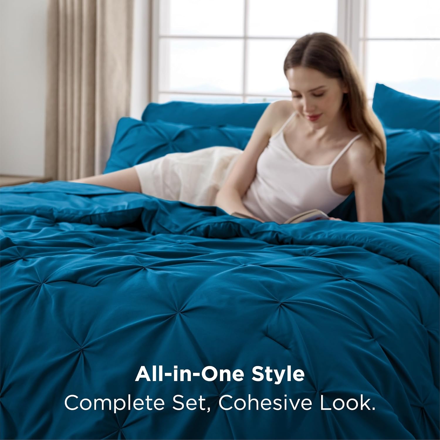 image:imageBedsure Twin XL Comforter Set Pink Dorm Room Essentials for Girls Extra Long Twin XL Bedding Set with Sheets All Season Down Alternative Comforter with Sheets Pillowcase amp Sham14 Teal