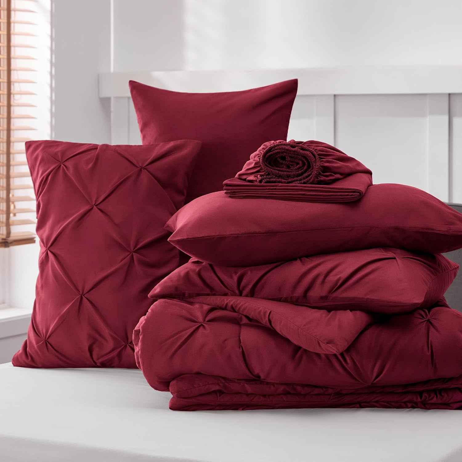 image:imageBedsure Twin XL Comforter Set Pink Dorm Room Essentials for Girls Extra Long Twin XL Bedding Set with Sheets All Season Down Alternative Comforter with Sheets Pillowcase amp Sham24 Dark Red