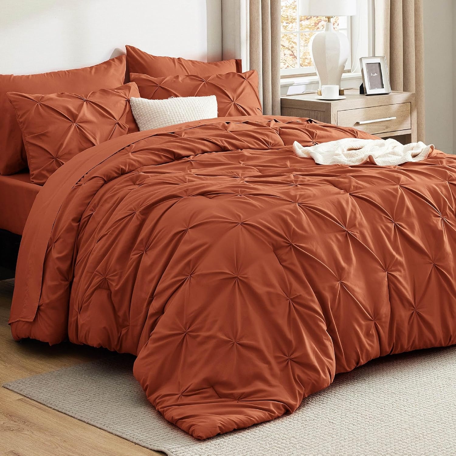 image:imageBedsure Twin XL Comforter Set Pink Dorm Room Essentials for Girls Extra Long Twin XL Bedding Set with Sheets All Season Down Alternative Comforter with Sheets Pillowcase amp Sham16 Burnt Orange