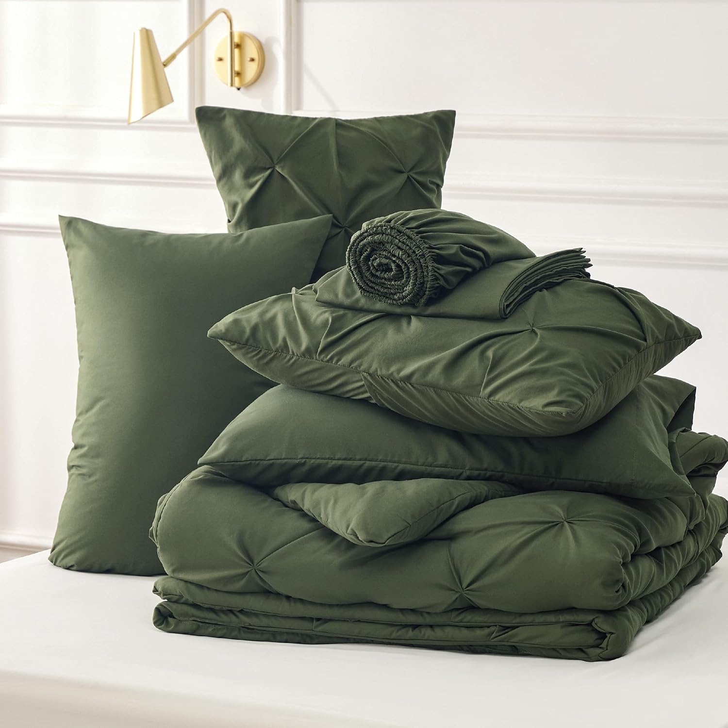 image:imageBedsure Twin XL Comforter Set Pink Dorm Room Essentials for Girls Extra Long Twin XL Bedding Set with Sheets All Season Down Alternative Comforter with Sheets Pillowcase amp Sham02 Olive Green