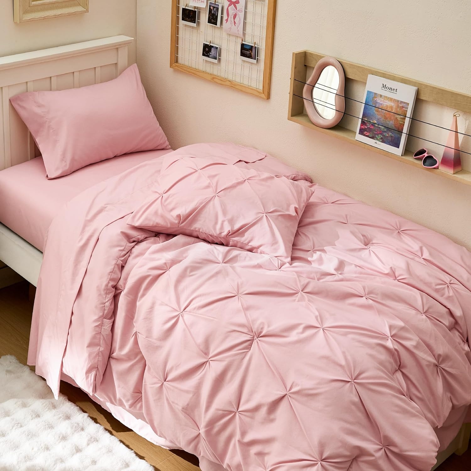 image:imageBedsure Twin XL Comforter Set Pink Dorm Room Essentials for Girls Extra Long Twin XL Bedding Set with Sheets All Season Down Alternative Comforter with Sheets Pillowcase amp Sham06 Pink