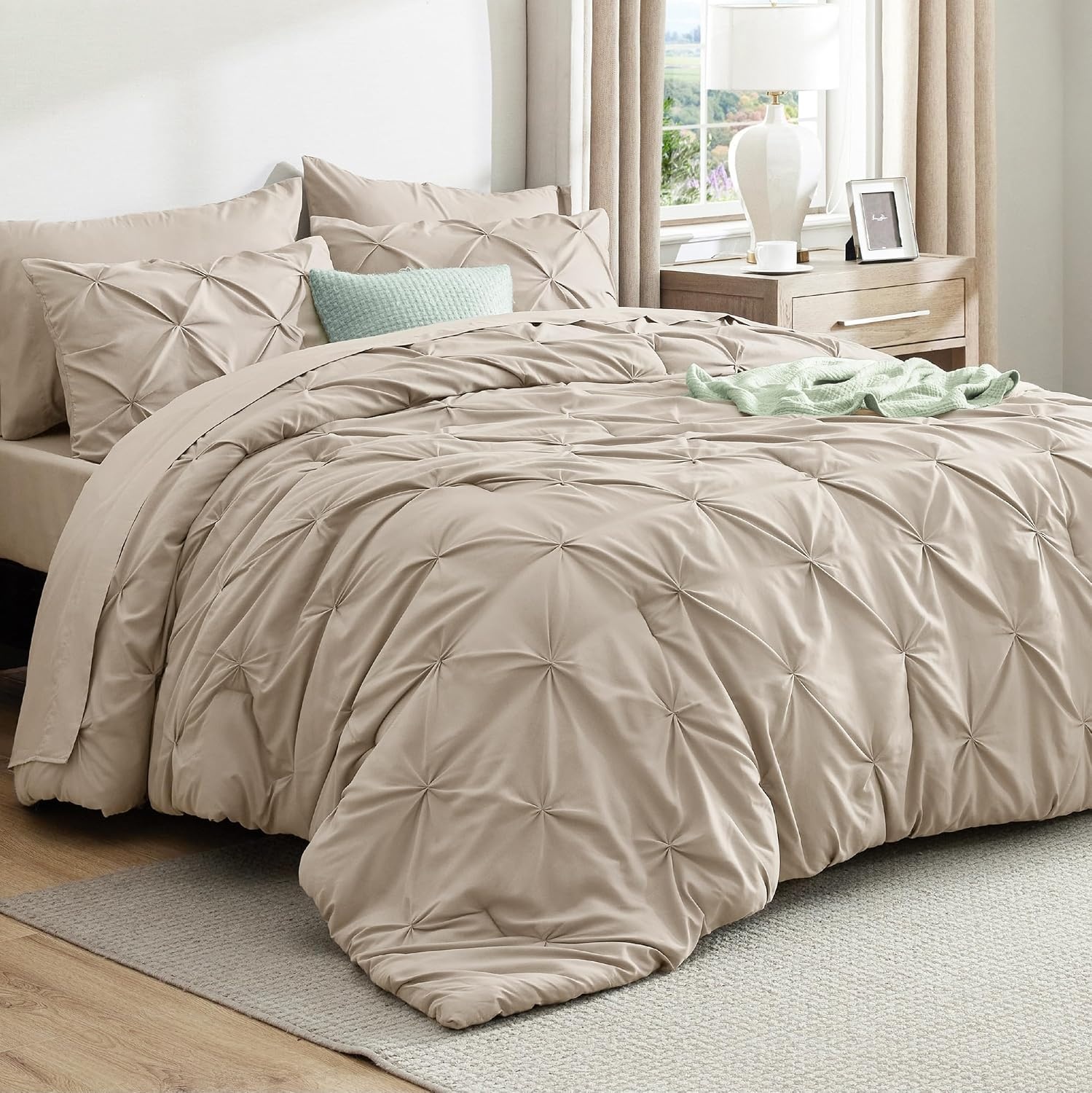 image:imageBedsure Twin XL Comforter Set Pink Dorm Room Essentials for Girls Extra Long Twin XL Bedding Set with Sheets All Season Down Alternative Comforter with Sheets Pillowcase amp Sham09 Beige