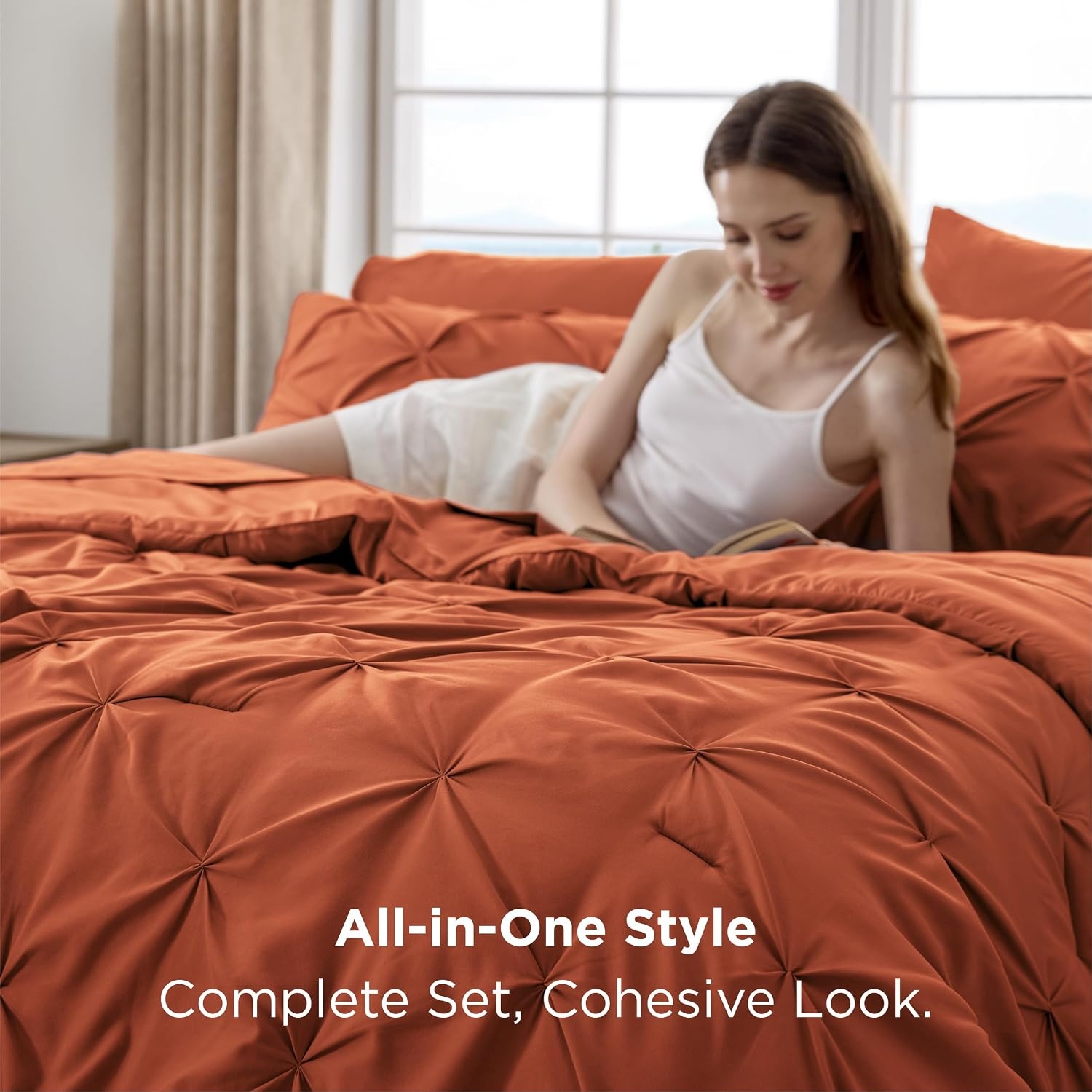 image:imageBedsure Twin XL Comforter Set Pink Dorm Room Essentials for Girls Extra Long Twin XL Bedding Set with Sheets All Season Down Alternative Comforter with Sheets Pillowcase amp Sham16 Burnt Orange