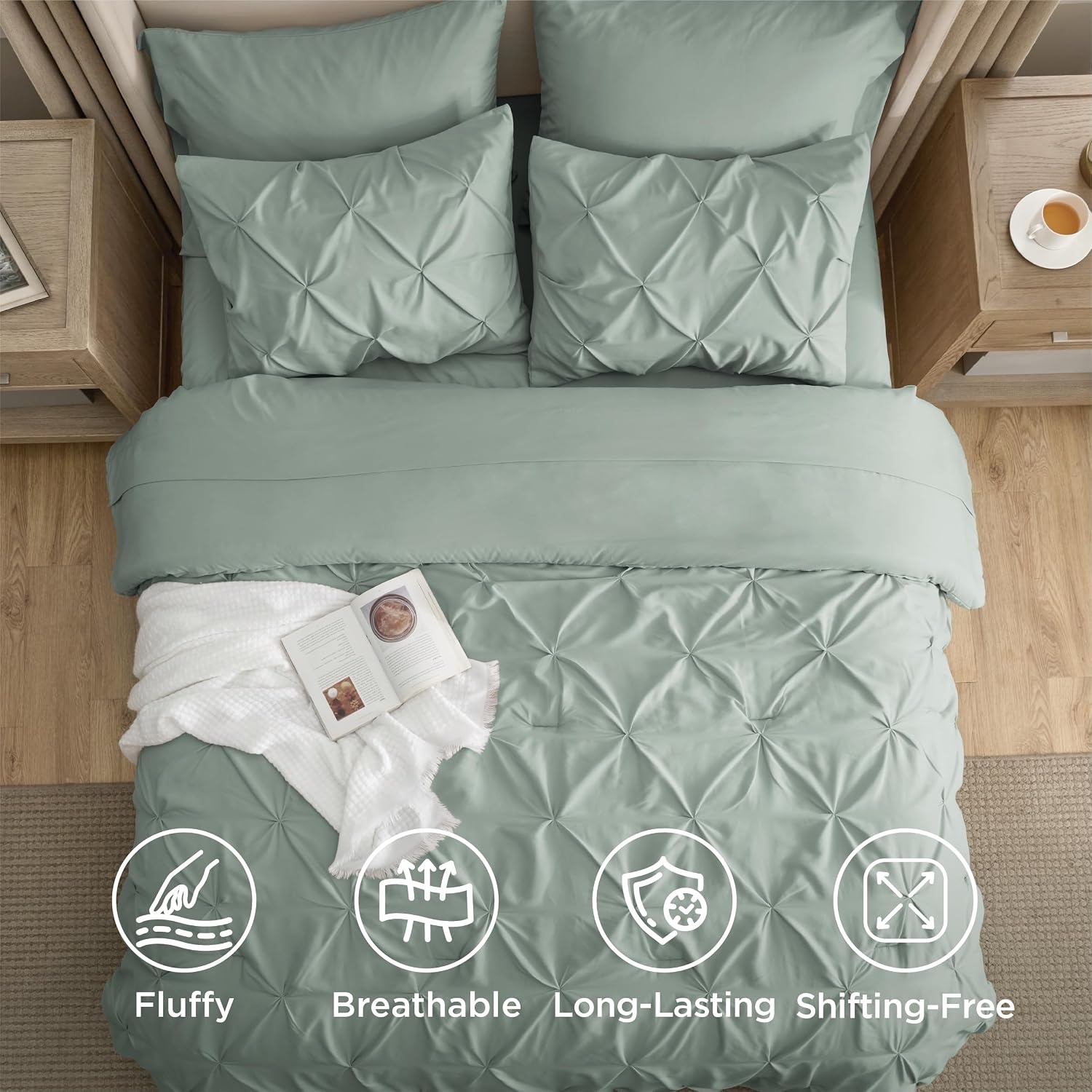 image:imageBedsure Twin XL Comforter Set Pink Dorm Room Essentials for Girls Extra Long Twin XL Bedding Set with Sheets All Season Down Alternative Comforter with Sheets Pillowcase amp Sham05 Sage Green