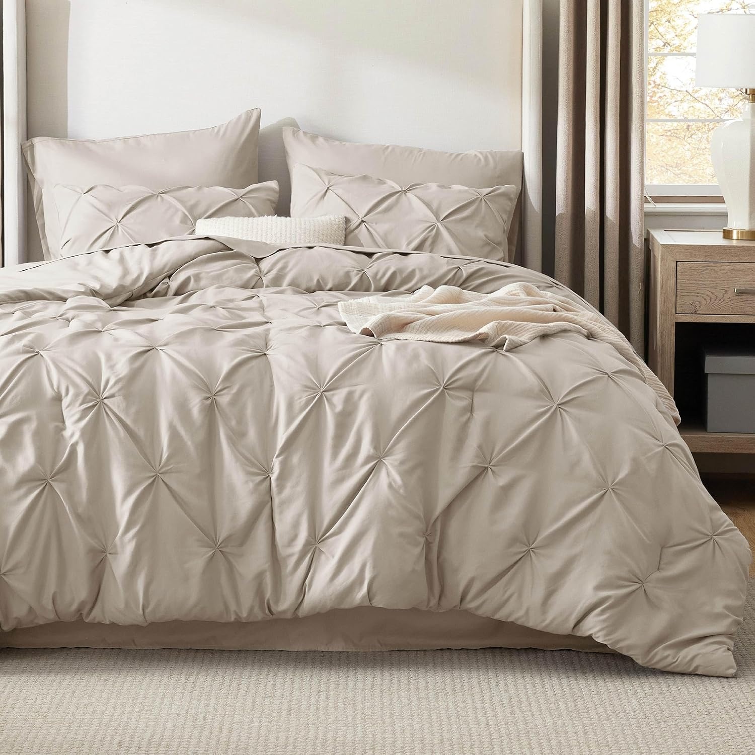 image:imageBedsure Twin XL Comforter Set Pink Dorm Room Essentials for Girls Extra Long Twin XL Bedding Set with Sheets All Season Down Alternative Comforter with Sheets Pillowcase amp Sham09 Beige