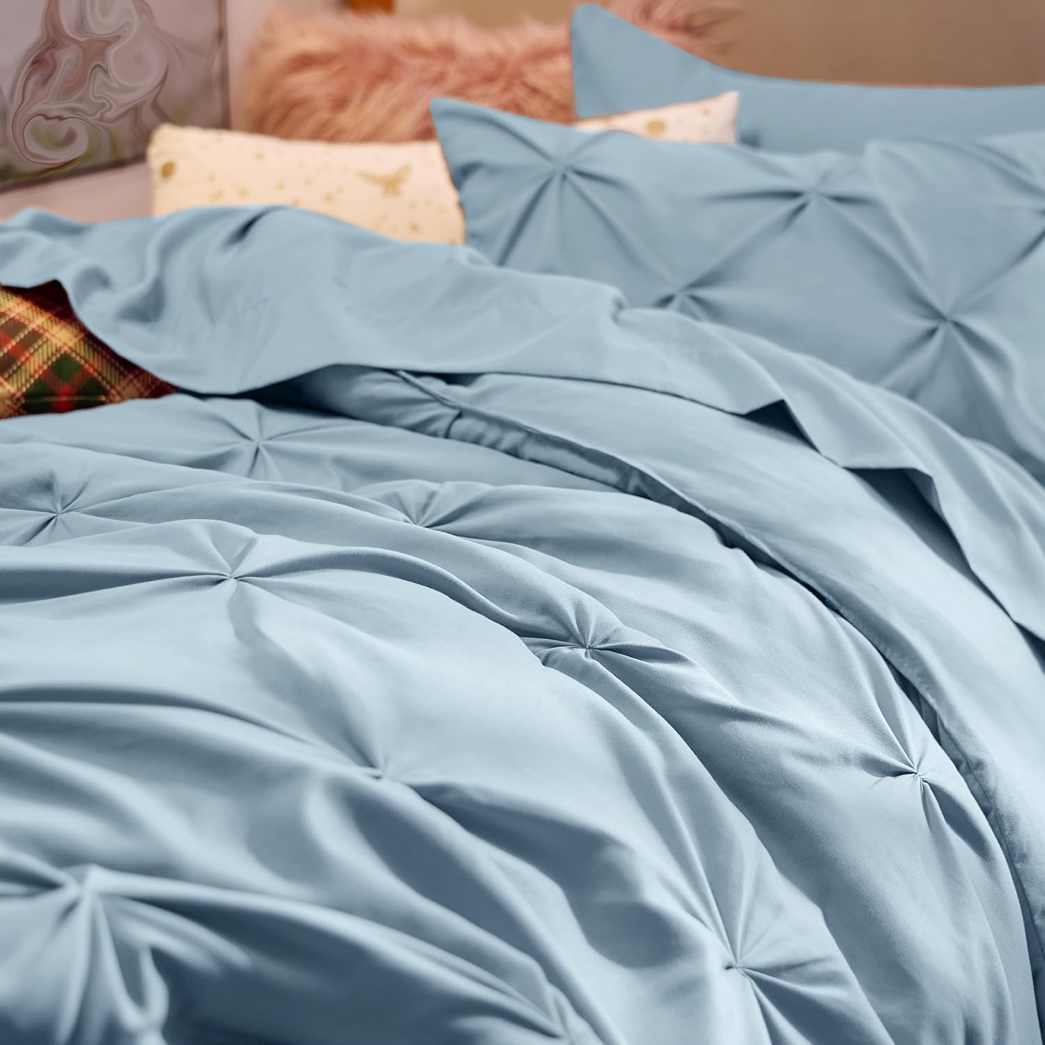 image:imageBedsure Twin XL Comforter Set Pink Dorm Room Essentials for Girls Extra Long Twin XL Bedding Set with Sheets All Season Down Alternative Comforter with Sheets Pillowcase amp Sham18 Light Blue