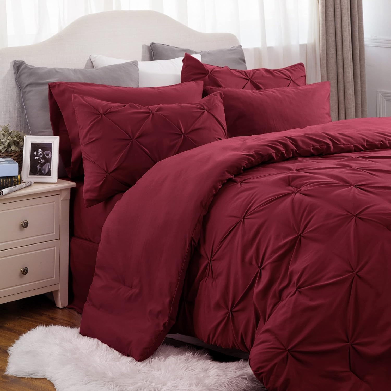 image:imageBedsure Twin XL Comforter Set Pink Dorm Room Essentials for Girls Extra Long Twin XL Bedding Set with Sheets All Season Down Alternative Comforter with Sheets Pillowcase amp Sham24 Dark Red
