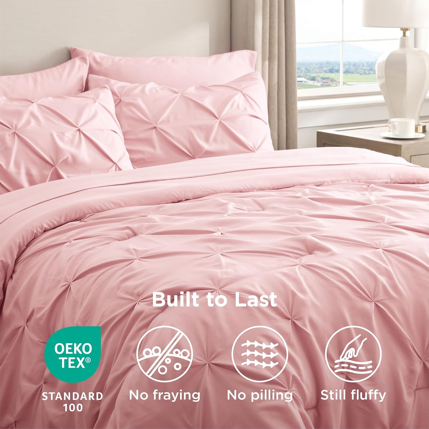 image:imageBedsure Twin XL Comforter Set Pink Dorm Room Essentials for Girls Extra Long Twin XL Bedding Set with Sheets All Season Down Alternative Comforter with Sheets Pillowcase amp Sham06 Pink