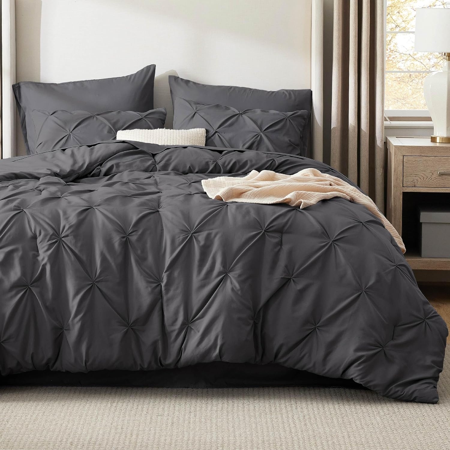 image:imageBedsure Twin XL Comforter Set Pink Dorm Room Essentials for Girls Extra Long Twin XL Bedding Set with Sheets All Season Down Alternative Comforter with Sheets Pillowcase amp Sham04 Dark Grey