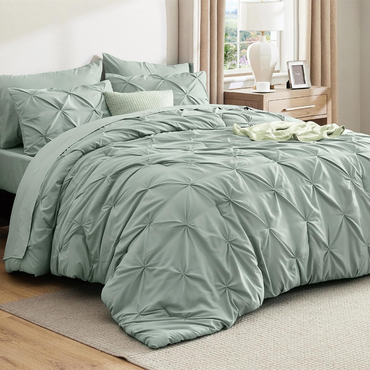 image:imageBedsure Twin XL Comforter Set Pink Dorm Room Essentials for Girls Extra Long Twin XL Bedding Set with Sheets All Season Down Alternative Comforter with Sheets Pillowcase amp Sham05 Sage Green