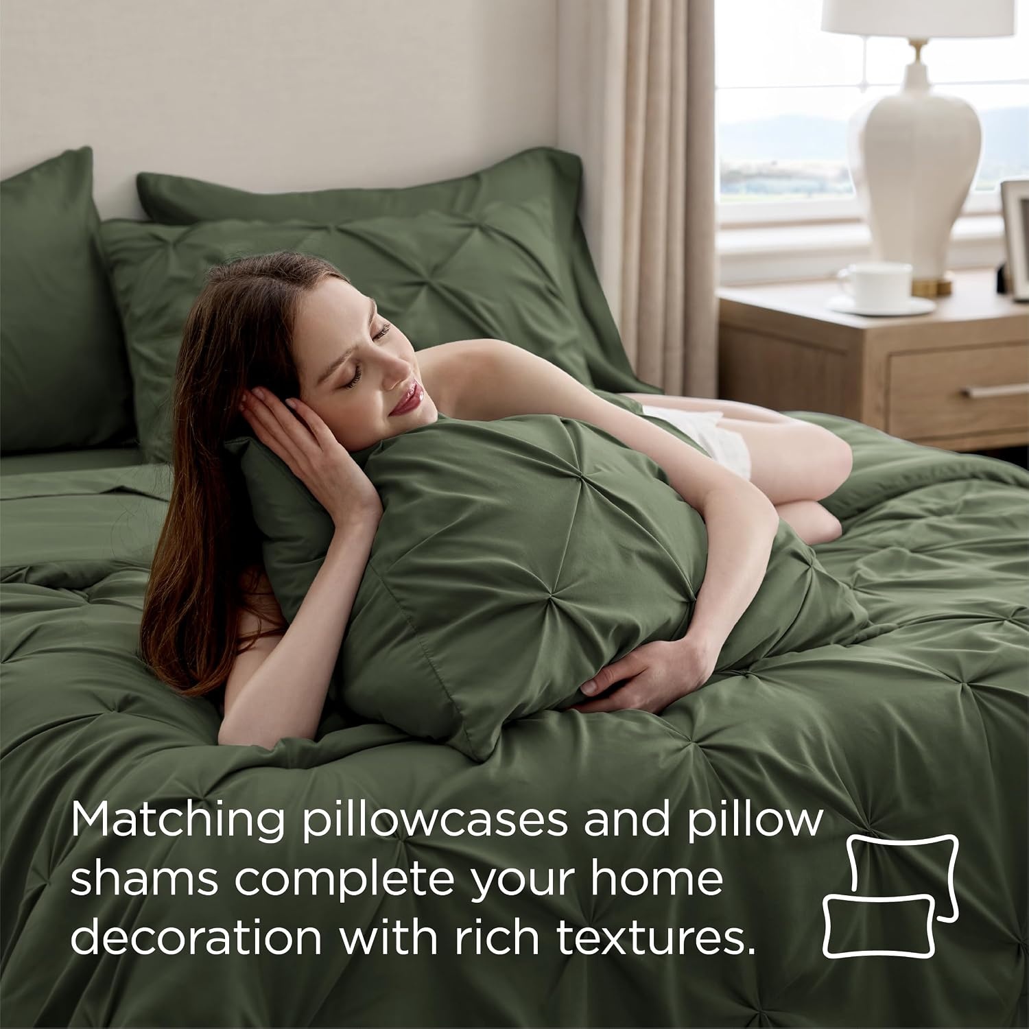 image:imageBedsure Twin XL Comforter Set Pink Dorm Room Essentials for Girls Extra Long Twin XL Bedding Set with Sheets All Season Down Alternative Comforter with Sheets Pillowcase amp Sham02 Olive Green