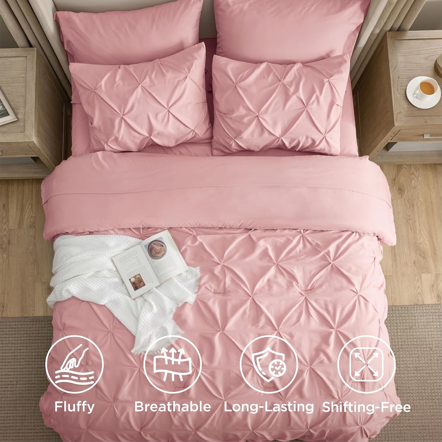 image:imageBedsure Twin XL Comforter Set Pink Dorm Room Essentials for Girls Extra Long Twin XL Bedding Set with Sheets All Season Down Alternative Comforter with Sheets Pillowcase amp Sham06 Pink