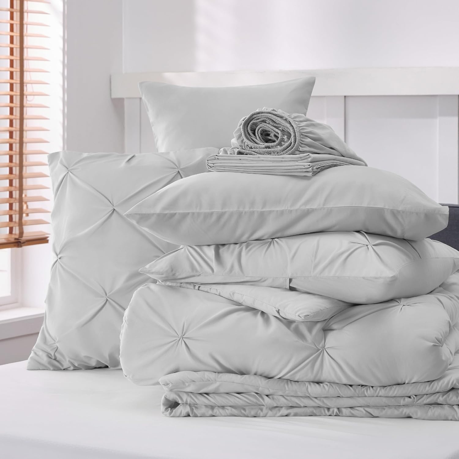 image:imageBedsure Twin XL Comforter Set Pink Dorm Room Essentials for Girls Extra Long Twin XL Bedding Set with Sheets All Season Down Alternative Comforter with Sheets Pillowcase amp Sham22 Light Grey