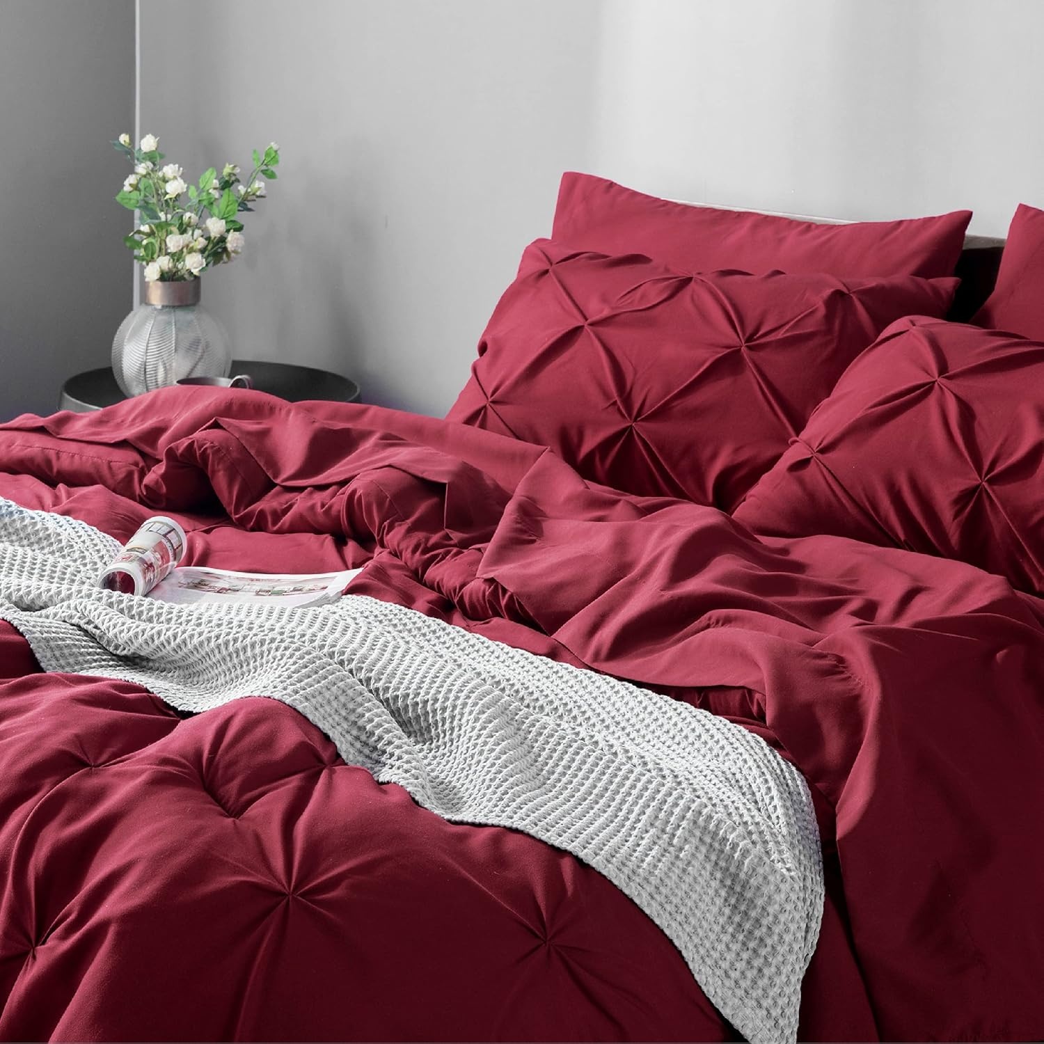 image:imageBedsure Twin XL Comforter Set Pink Dorm Room Essentials for Girls Extra Long Twin XL Bedding Set with Sheets All Season Down Alternative Comforter with Sheets Pillowcase amp Sham24 Dark Red