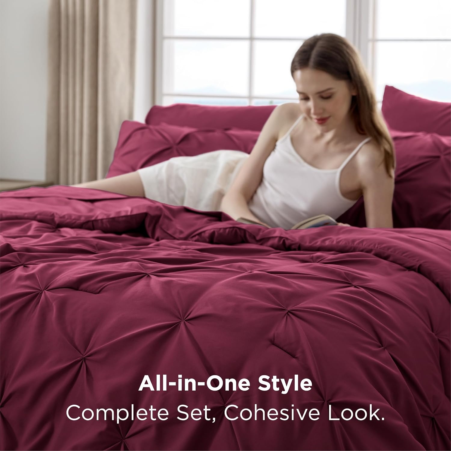 image:imageBedsure Twin XL Comforter Set Pink Dorm Room Essentials for Girls Extra Long Twin XL Bedding Set with Sheets All Season Down Alternative Comforter with Sheets Pillowcase amp Sham10 Burgundy