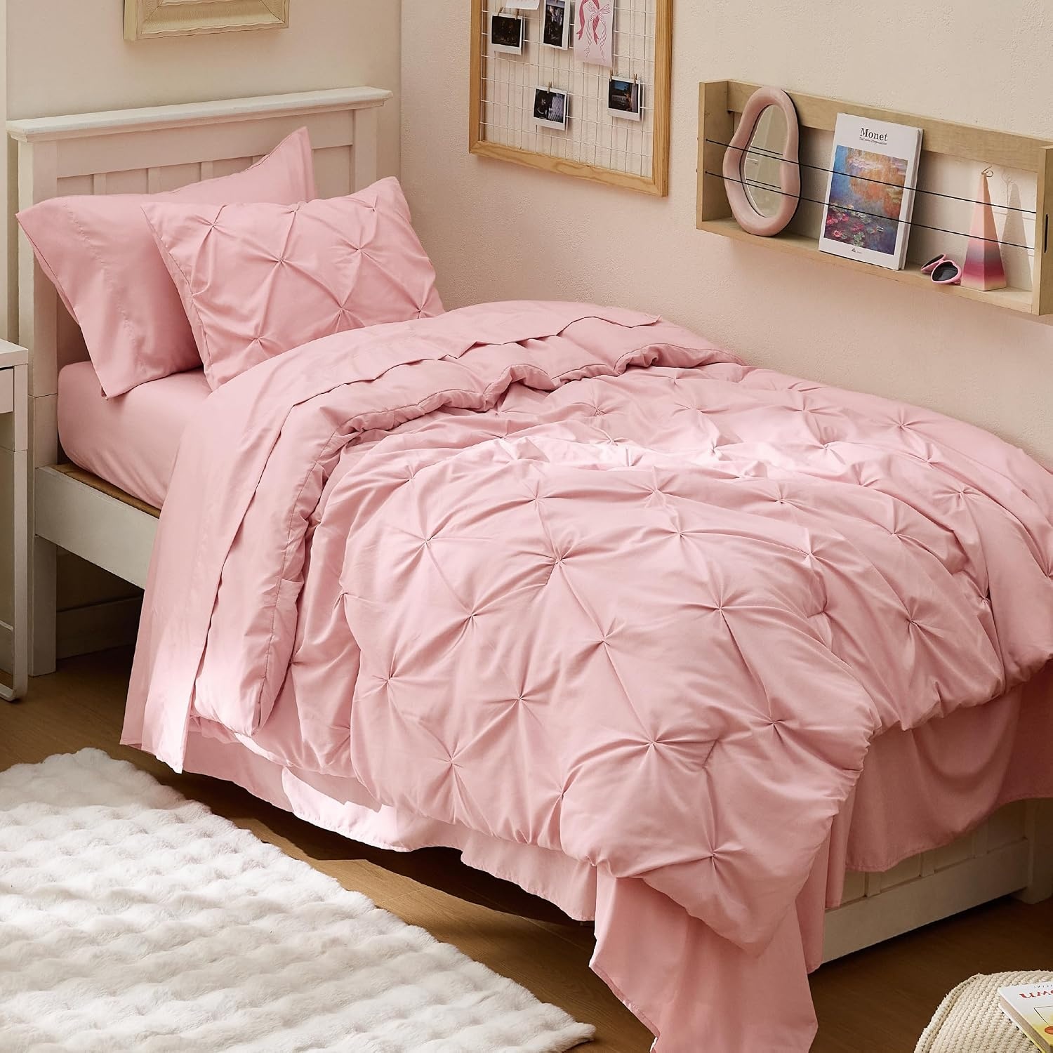 image:imageBedsure Twin XL Comforter Set Pink Dorm Room Essentials for Girls Extra Long Twin XL Bedding Set with Sheets All Season Down Alternative Comforter with Sheets Pillowcase amp Sham06 Pink