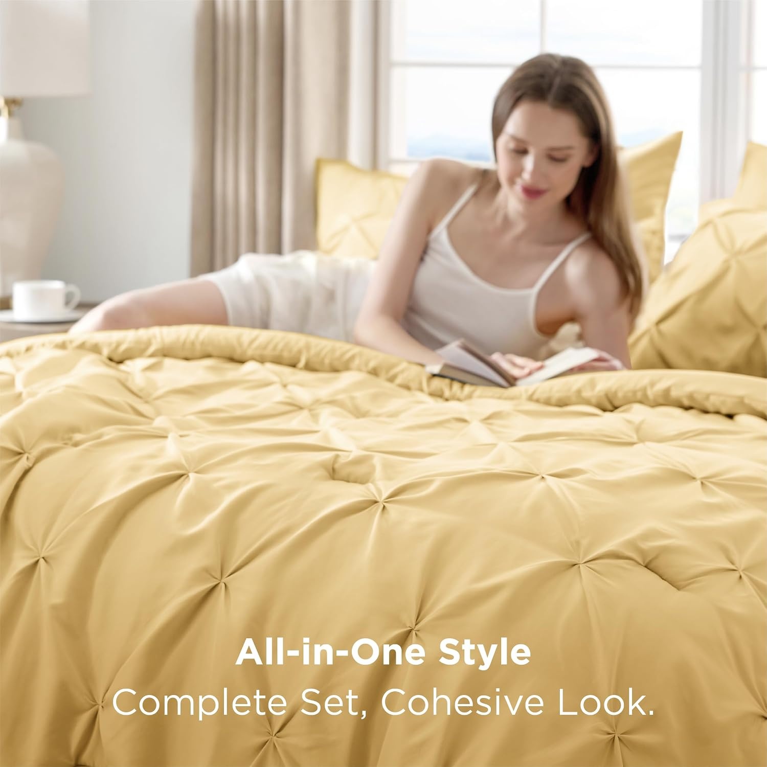image:imageBedsure Twin XL Comforter Set Pink Dorm Room Essentials for Girls Extra Long Twin XL Bedding Set with Sheets All Season Down Alternative Comforter with Sheets Pillowcase amp Sham25 Yellow