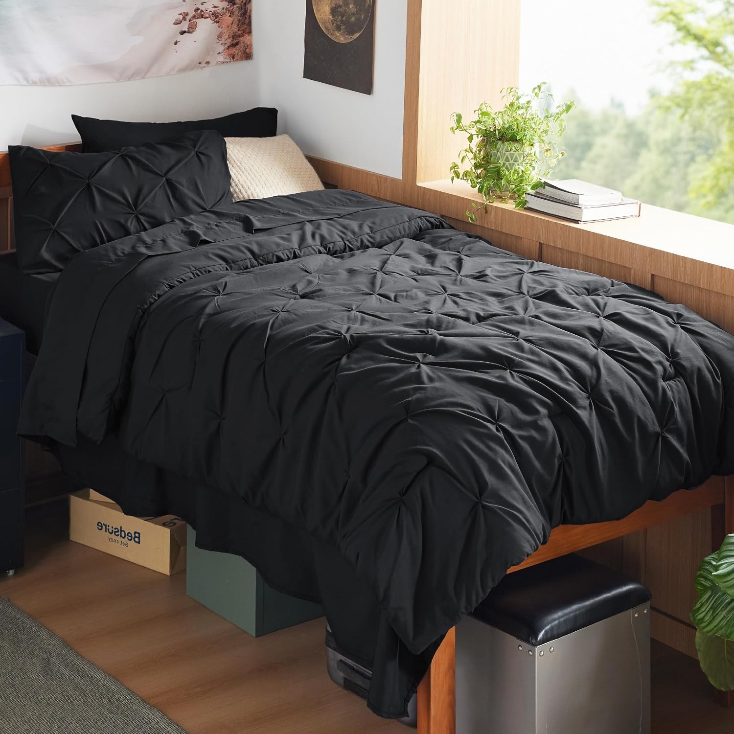 image:imageBedsure Twin XL Comforter Set Pink Dorm Room Essentials for Girls Extra Long Twin XL Bedding Set with Sheets All Season Down Alternative Comforter with Sheets Pillowcase amp Sham11 Black