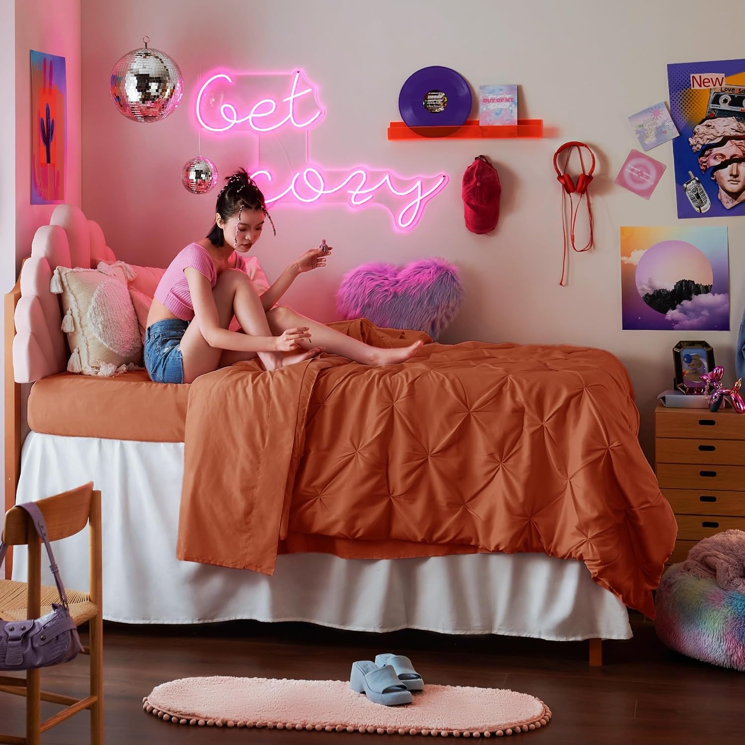 image:imageBedsure Twin XL Comforter Set Pink Dorm Room Essentials for Girls Extra Long Twin XL Bedding Set with Sheets All Season Down Alternative Comforter with Sheets Pillowcase amp Sham16 Burnt Orange
