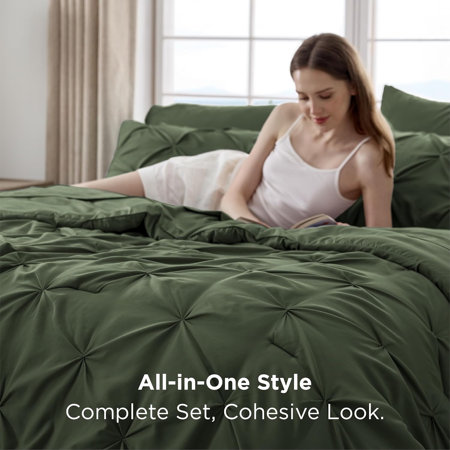 image:imageBedsure Twin XL Comforter Set Pink Dorm Room Essentials for Girls Extra Long Twin XL Bedding Set with Sheets All Season Down Alternative Comforter with Sheets Pillowcase amp Sham02 Olive Green
