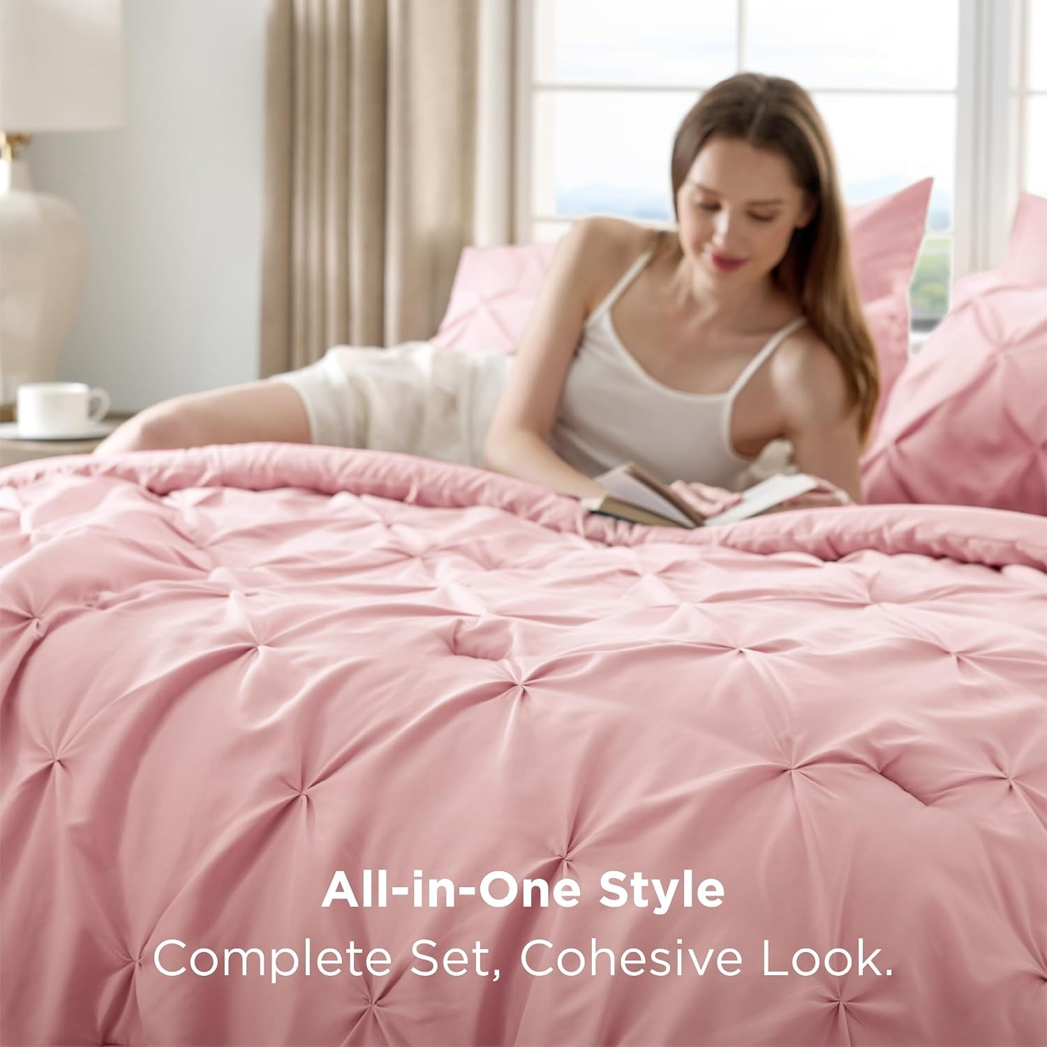 image:imageBedsure Twin XL Comforter Set Pink Dorm Room Essentials for Girls Extra Long Twin XL Bedding Set with Sheets All Season Down Alternative Comforter with Sheets Pillowcase amp Sham06 Pink
