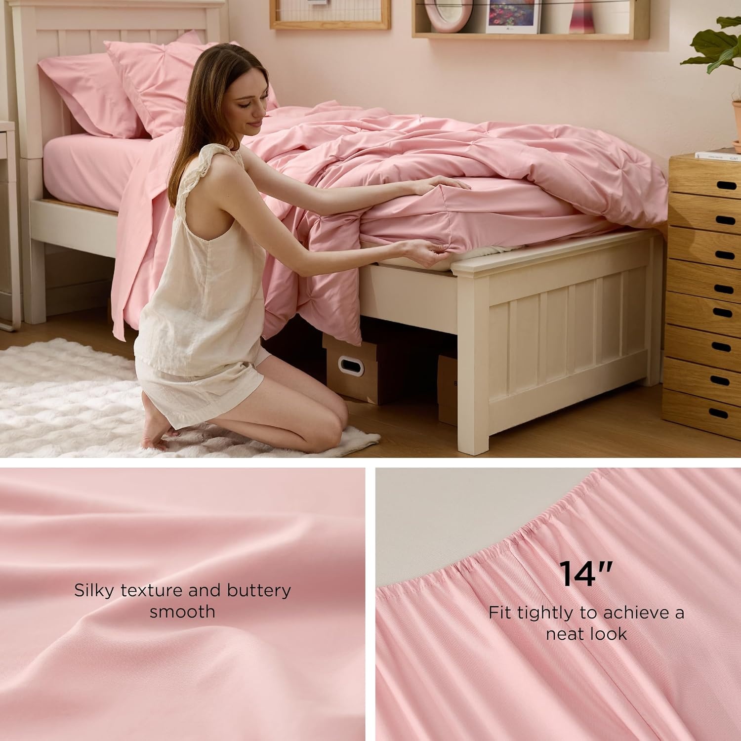 image:imageBedsure Twin XL Comforter Set Pink Dorm Room Essentials for Girls Extra Long Twin XL Bedding Set with Sheets All Season Down Alternative Comforter with Sheets Pillowcase amp Sham06 Pink