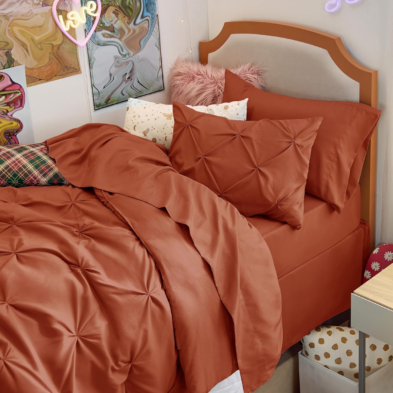 image:imageBedsure Twin XL Comforter Set Pink Dorm Room Essentials for Girls Extra Long Twin XL Bedding Set with Sheets All Season Down Alternative Comforter with Sheets Pillowcase amp Sham16 Burnt Orange