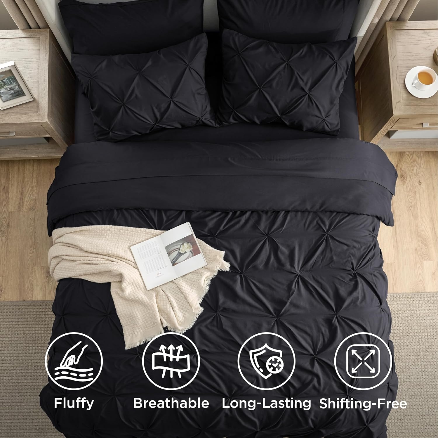 image:imageBedsure Twin XL Comforter Set Pink Dorm Room Essentials for Girls Extra Long Twin XL Bedding Set with Sheets All Season Down Alternative Comforter with Sheets Pillowcase amp Sham11 Black