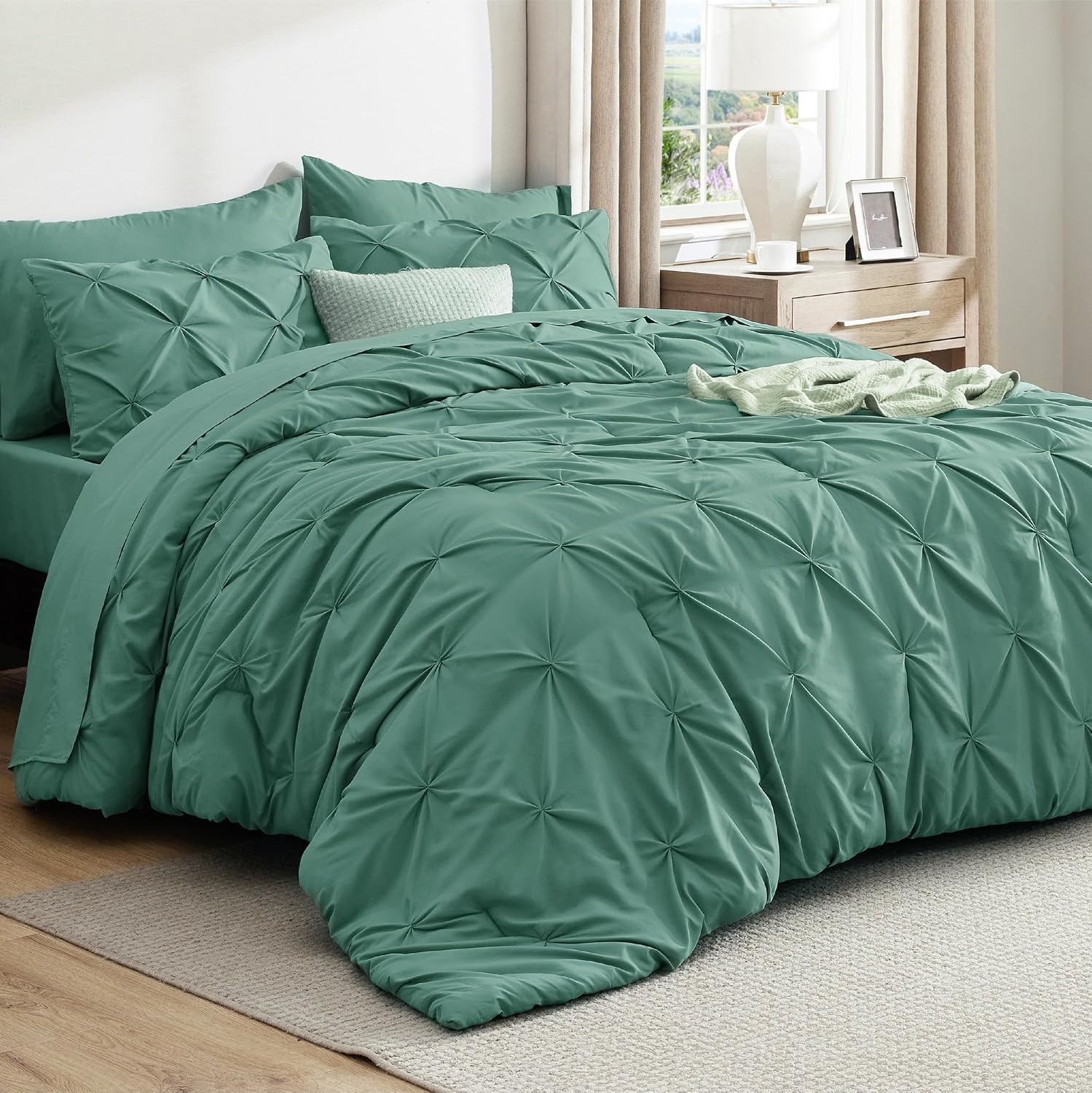 image:imageBedsure Twin XL Comforter Set Pink Dorm Room Essentials for Girls Extra Long Twin XL Bedding Set with Sheets All Season Down Alternative Comforter with Sheets Pillowcase amp Sham31 Pea Green