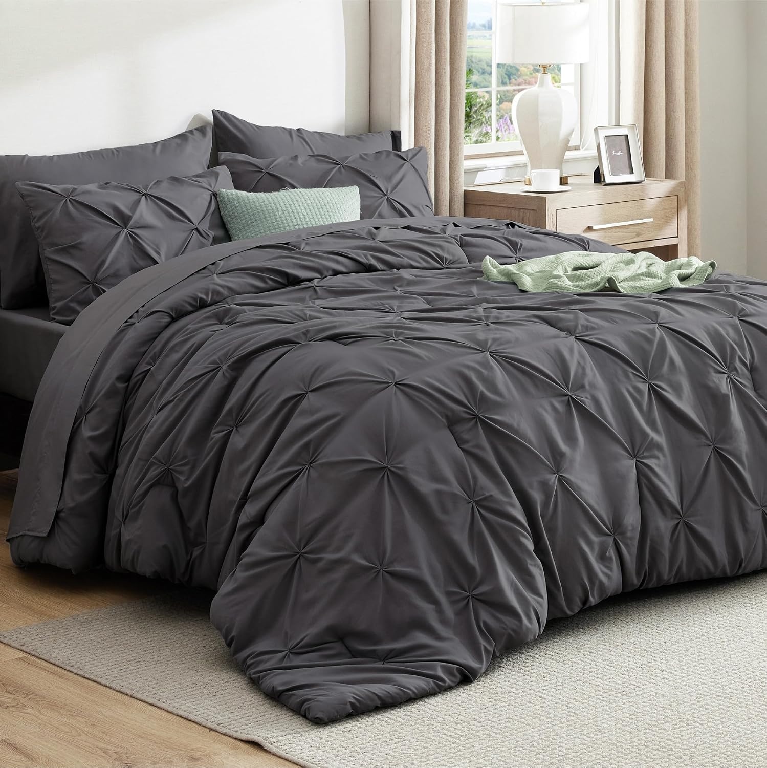 image:imageBedsure Twin XL Comforter Set Pink Dorm Room Essentials for Girls Extra Long Twin XL Bedding Set with Sheets All Season Down Alternative Comforter with Sheets Pillowcase amp Sham04 Dark Grey