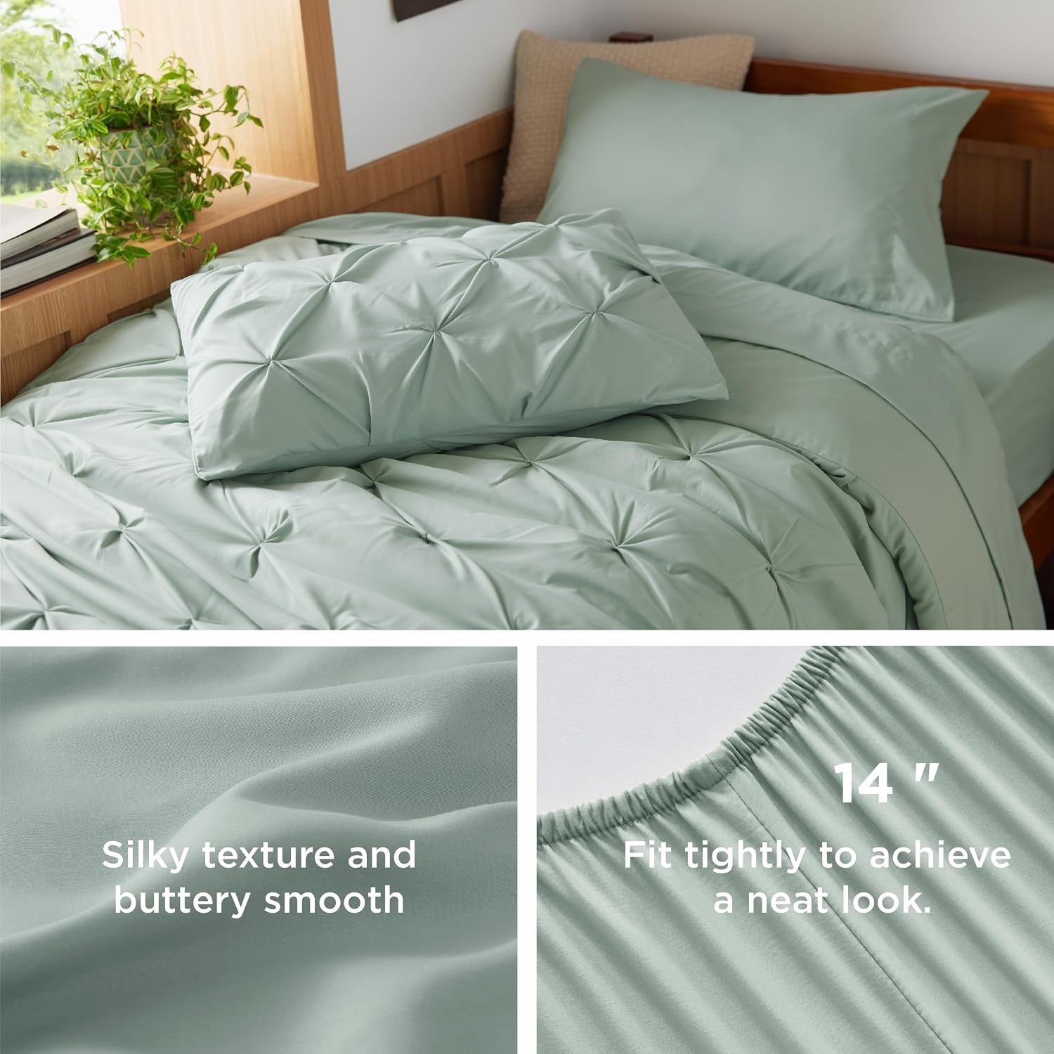image:imageBedsure Twin XL Comforter Set Pink Dorm Room Essentials for Girls Extra Long Twin XL Bedding Set with Sheets All Season Down Alternative Comforter with Sheets Pillowcase amp Sham05 Sage Green