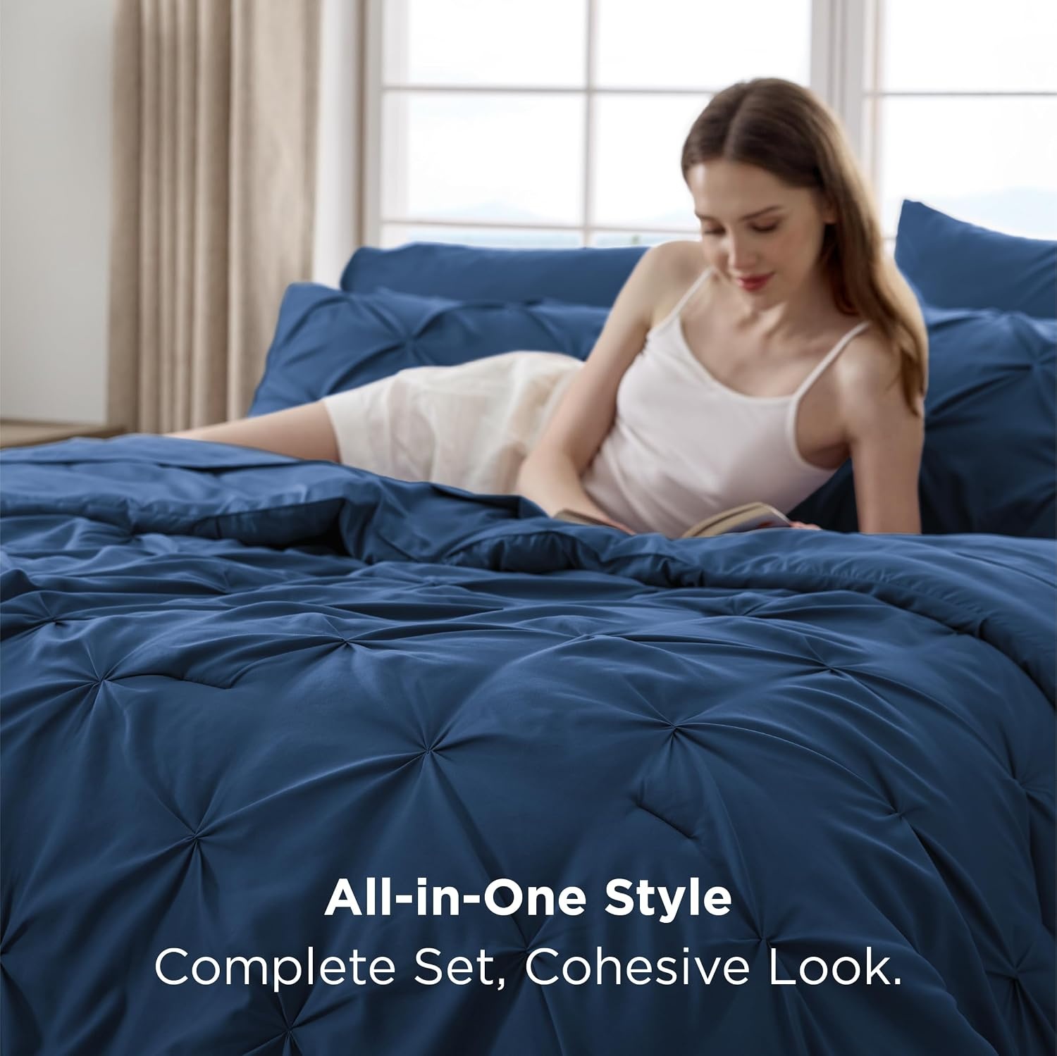 image:imageBedsure Twin XL Comforter Set Pink Dorm Room Essentials for Girls Extra Long Twin XL Bedding Set with Sheets All Season Down Alternative Comforter with Sheets Pillowcase amp Sham12 Navy