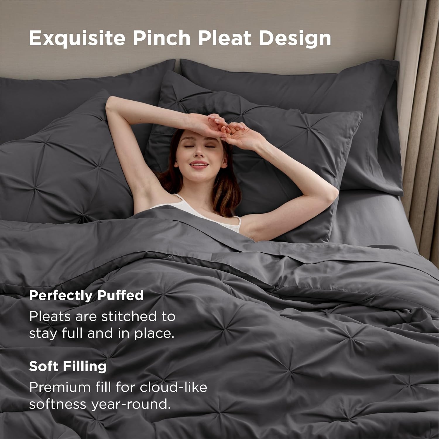 image:imageBedsure Twin XL Comforter Set Pink Dorm Room Essentials for Girls Extra Long Twin XL Bedding Set with Sheets All Season Down Alternative Comforter with Sheets Pillowcase amp Sham04 Dark Grey