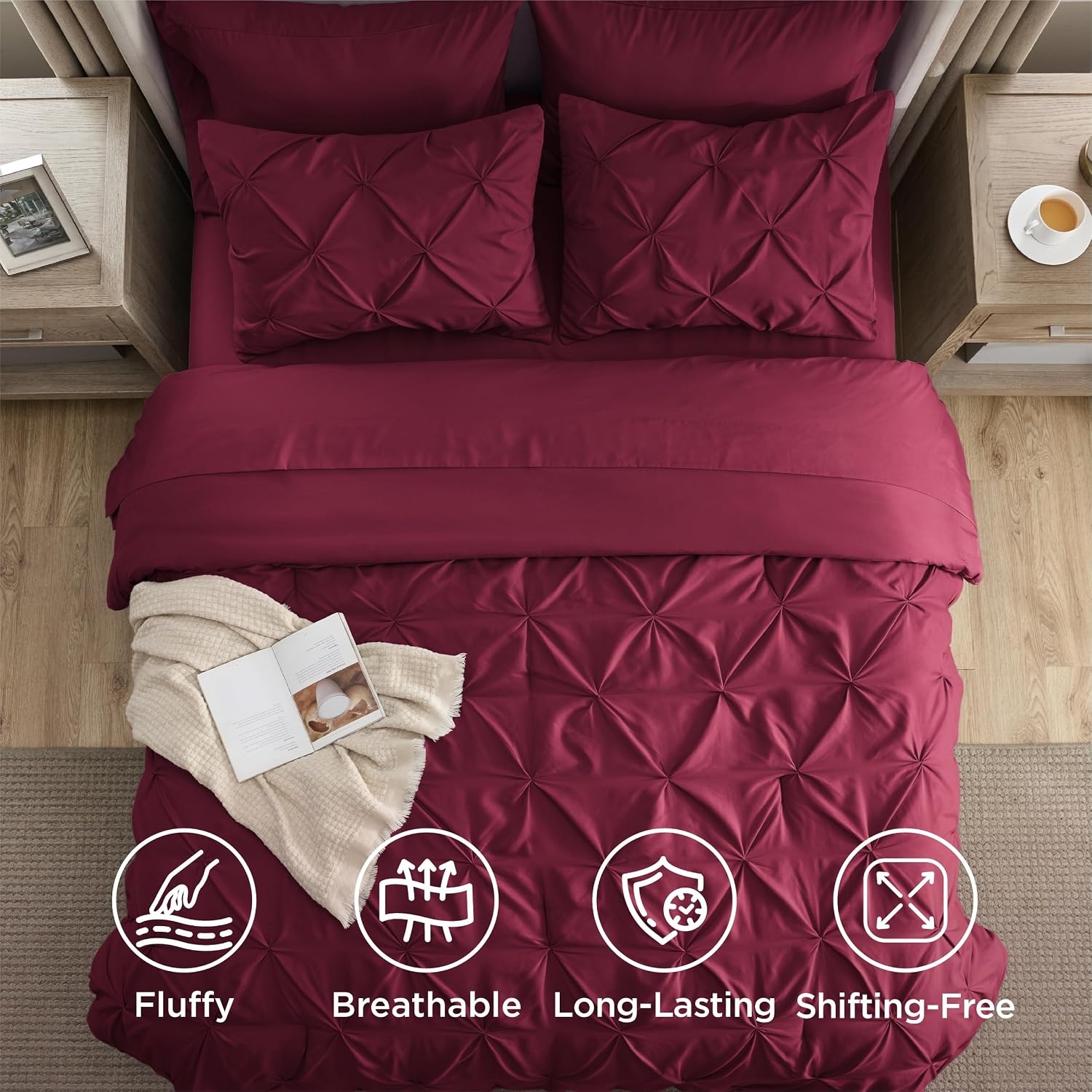 image:imageBedsure Twin XL Comforter Set Pink Dorm Room Essentials for Girls Extra Long Twin XL Bedding Set with Sheets All Season Down Alternative Comforter with Sheets Pillowcase amp Sham24 Dark Red