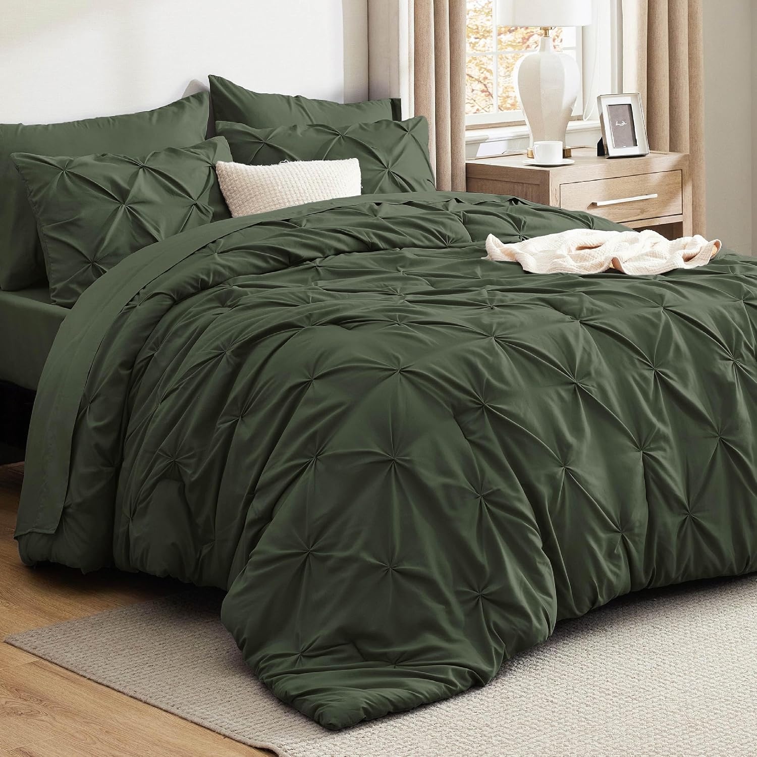 image:imageBedsure Twin XL Comforter Set Pink Dorm Room Essentials for Girls Extra Long Twin XL Bedding Set with Sheets All Season Down Alternative Comforter with Sheets Pillowcase amp Sham02 Olive Green