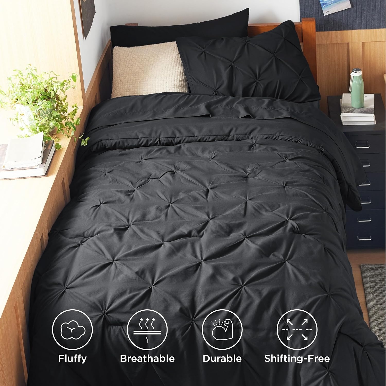 image:imageBedsure Twin XL Comforter Set Pink Dorm Room Essentials for Girls Extra Long Twin XL Bedding Set with Sheets All Season Down Alternative Comforter with Sheets Pillowcase amp Sham11 Black