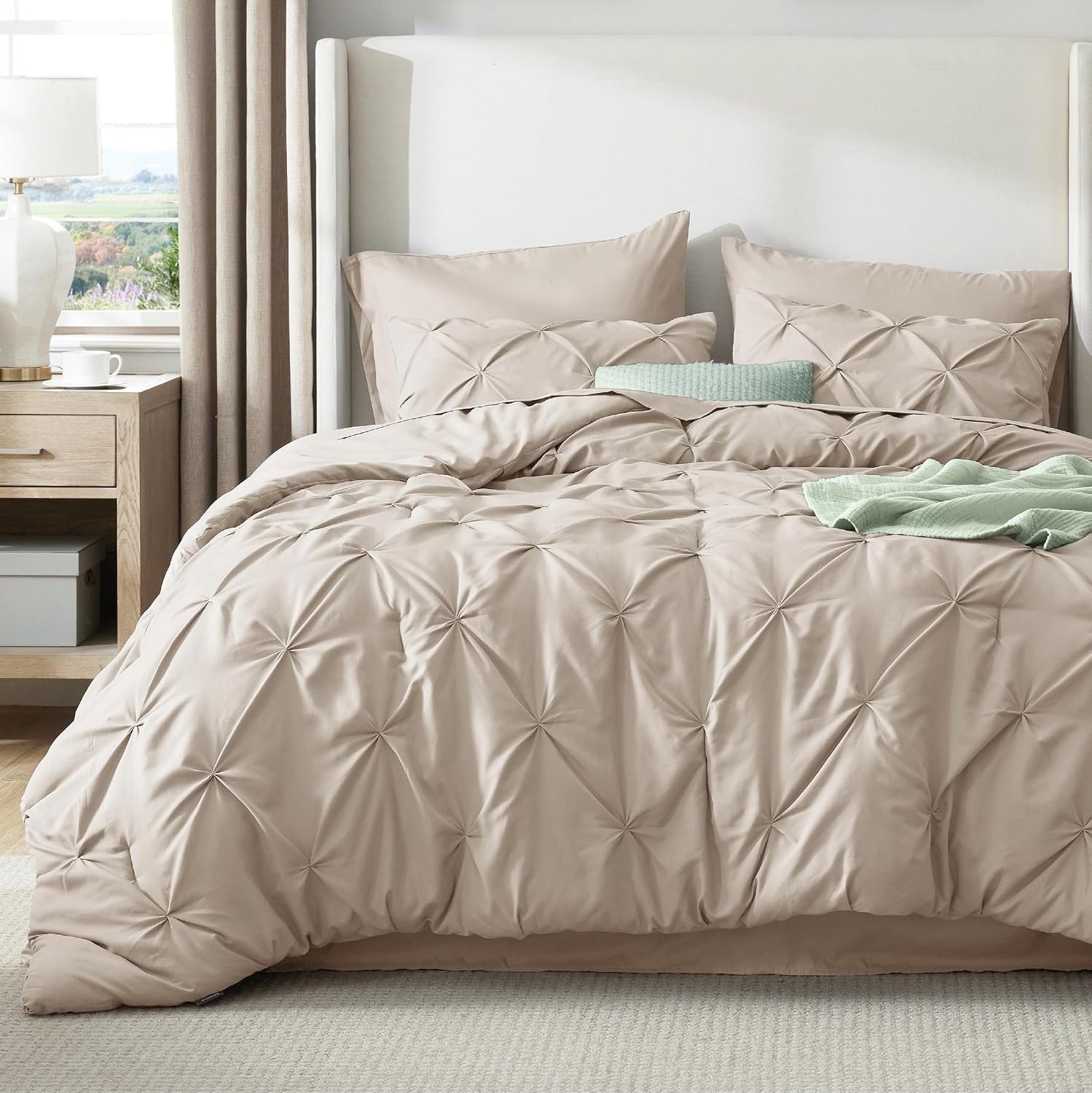 image:imageBedsure Twin XL Comforter Set Pink Dorm Room Essentials for Girls Extra Long Twin XL Bedding Set with Sheets All Season Down Alternative Comforter with Sheets Pillowcase amp Sham09 Beige