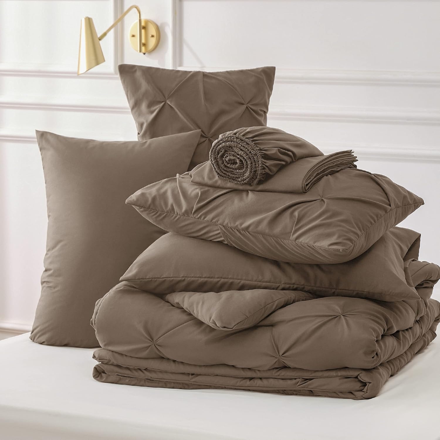 image:imageBedsure Twin XL Comforter Set Pink Dorm Room Essentials for Girls Extra Long Twin XL Bedding Set with Sheets All Season Down Alternative Comforter with Sheets Pillowcase amp Sham21 Brown