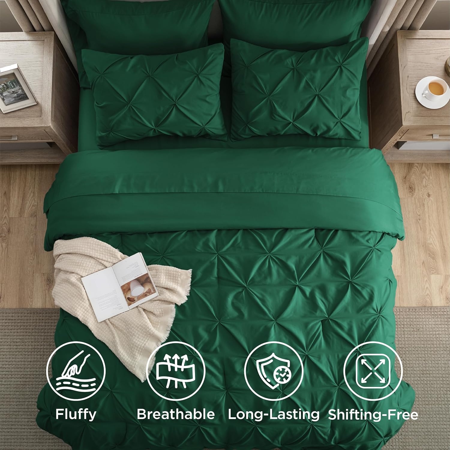 image:imageBedsure Twin XL Comforter Set Pink Dorm Room Essentials for Girls Extra Long Twin XL Bedding Set with Sheets All Season Down Alternative Comforter with Sheets Pillowcase amp Sham26 Emerald Green