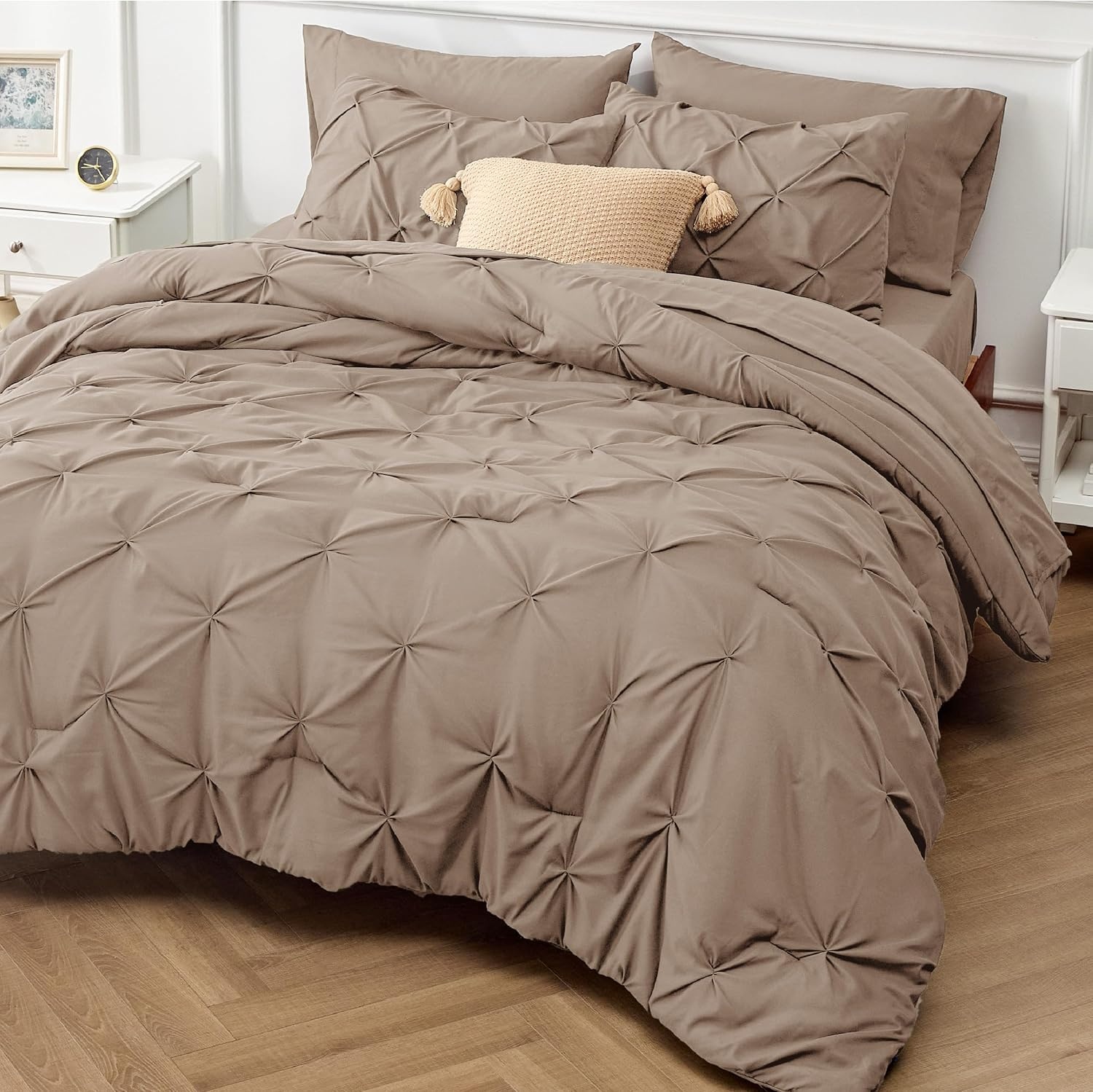 image:imageBedsure Twin XL Comforter Set Pink Dorm Room Essentials for Girls Extra Long Twin XL Bedding Set with Sheets All Season Down Alternative Comforter with Sheets Pillowcase amp Sham20 Khaki