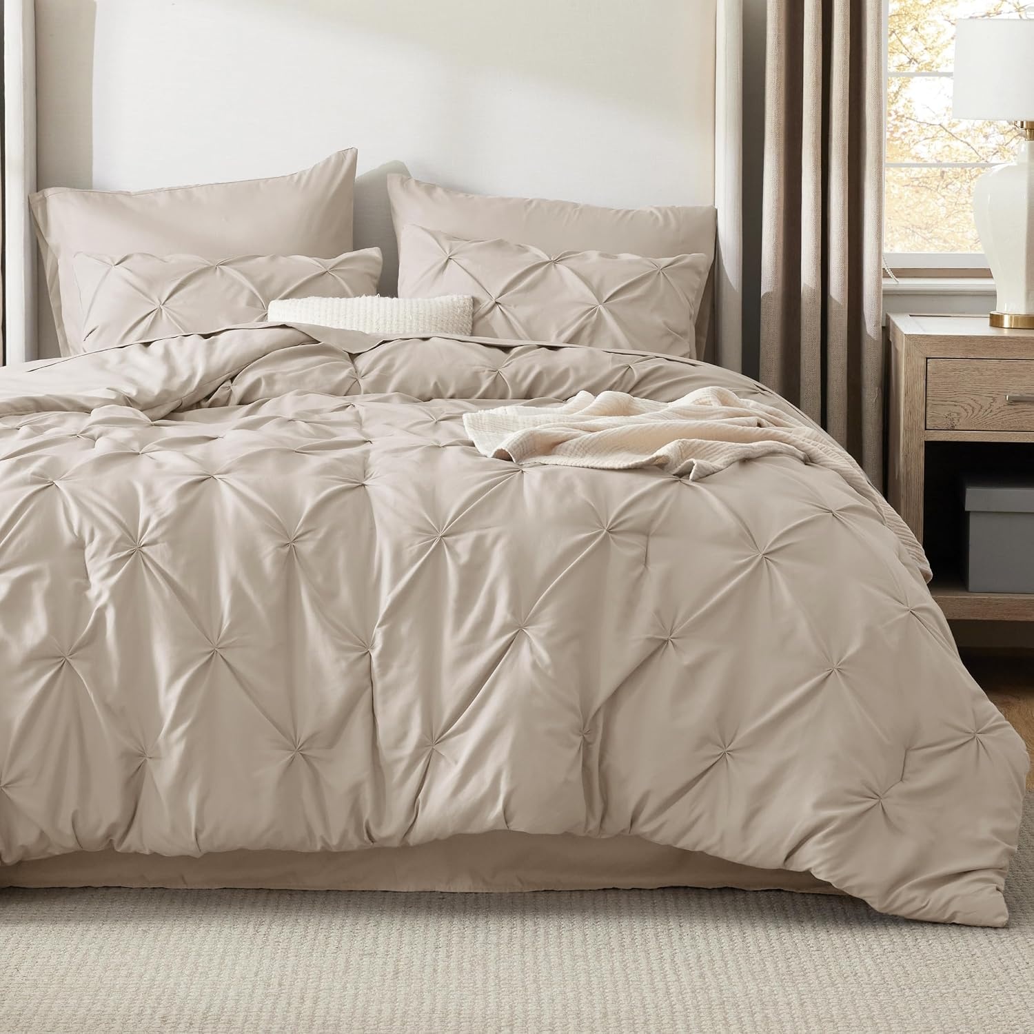 image:imageBedsure Twin XL Comforter Set Pink Dorm Room Essentials for Girls Extra Long Twin XL Bedding Set with Sheets All Season Down Alternative Comforter with Sheets Pillowcase amp Sham09 Beige