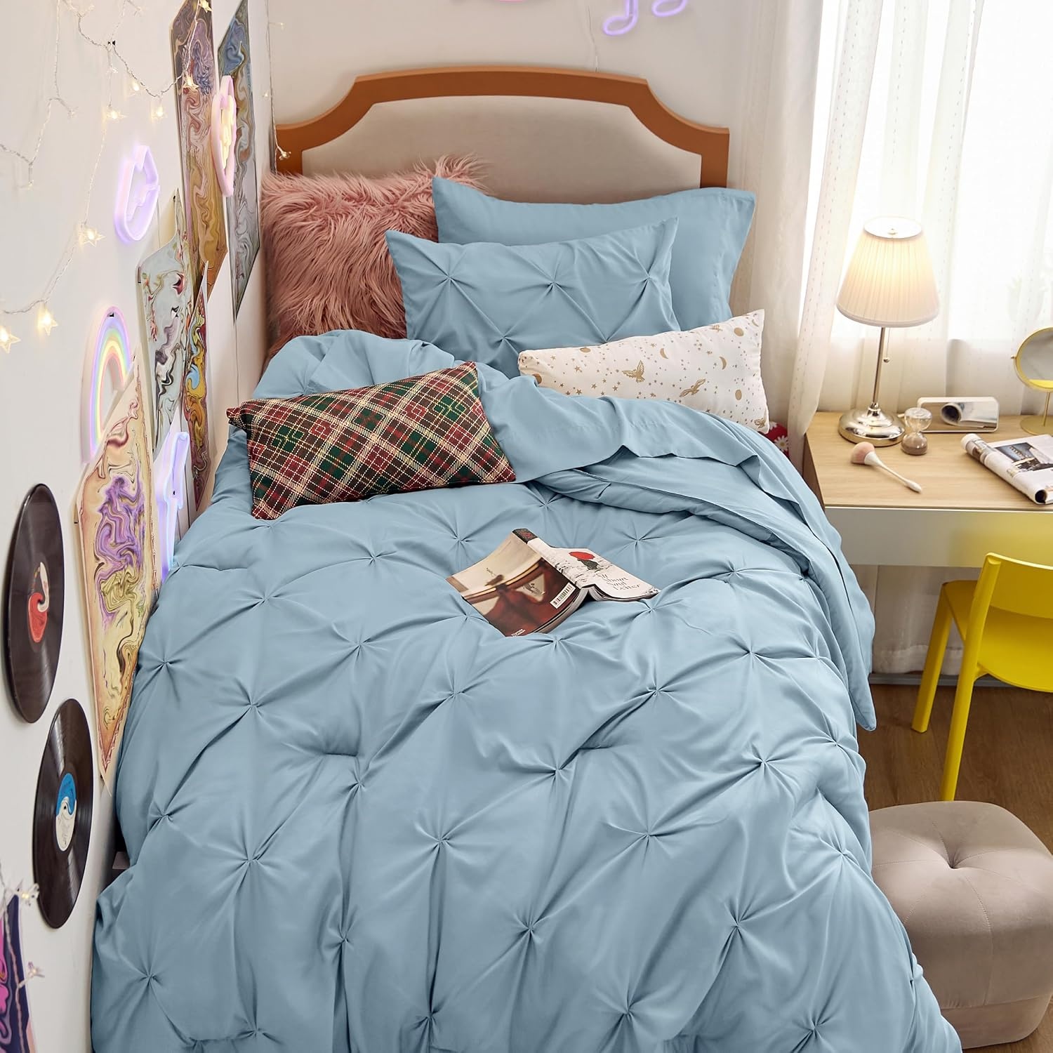 image:imageBedsure Twin XL Comforter Set Pink Dorm Room Essentials for Girls Extra Long Twin XL Bedding Set with Sheets All Season Down Alternative Comforter with Sheets Pillowcase amp Sham18 Light Blue