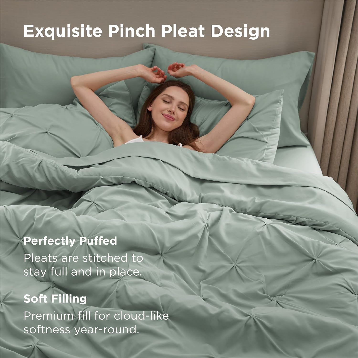 image:imageBedsure Twin XL Comforter Set Pink Dorm Room Essentials for Girls Extra Long Twin XL Bedding Set with Sheets All Season Down Alternative Comforter with Sheets Pillowcase amp Sham05 Sage Green