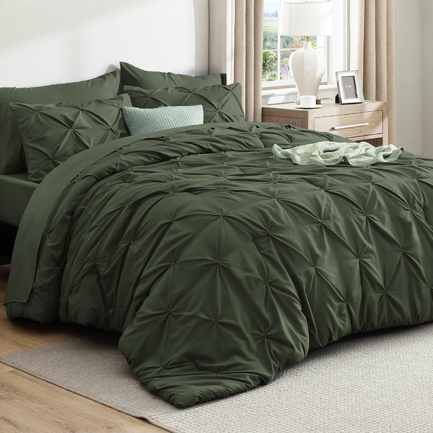 image:imageBedsure Twin XL Comforter Set Pink Dorm Room Essentials for Girls Extra Long Twin XL Bedding Set with Sheets All Season Down Alternative Comforter with Sheets Pillowcase amp Sham02 Olive Green