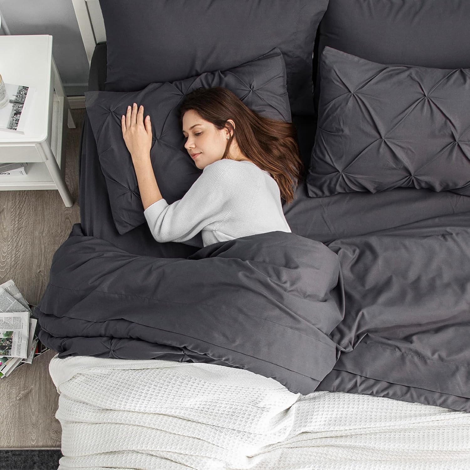image:imageBedsure Twin XL Comforter Set Pink Dorm Room Essentials for Girls Extra Long Twin XL Bedding Set with Sheets All Season Down Alternative Comforter with Sheets Pillowcase amp Sham04 Dark Grey