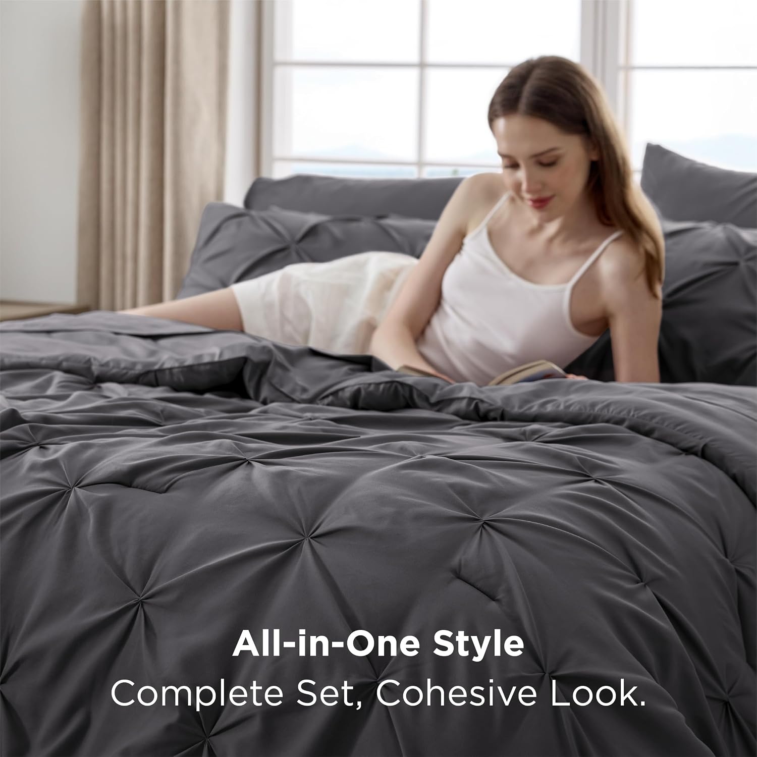 image:imageBedsure Twin XL Comforter Set Pink Dorm Room Essentials for Girls Extra Long Twin XL Bedding Set with Sheets All Season Down Alternative Comforter with Sheets Pillowcase amp Sham04 Dark Grey