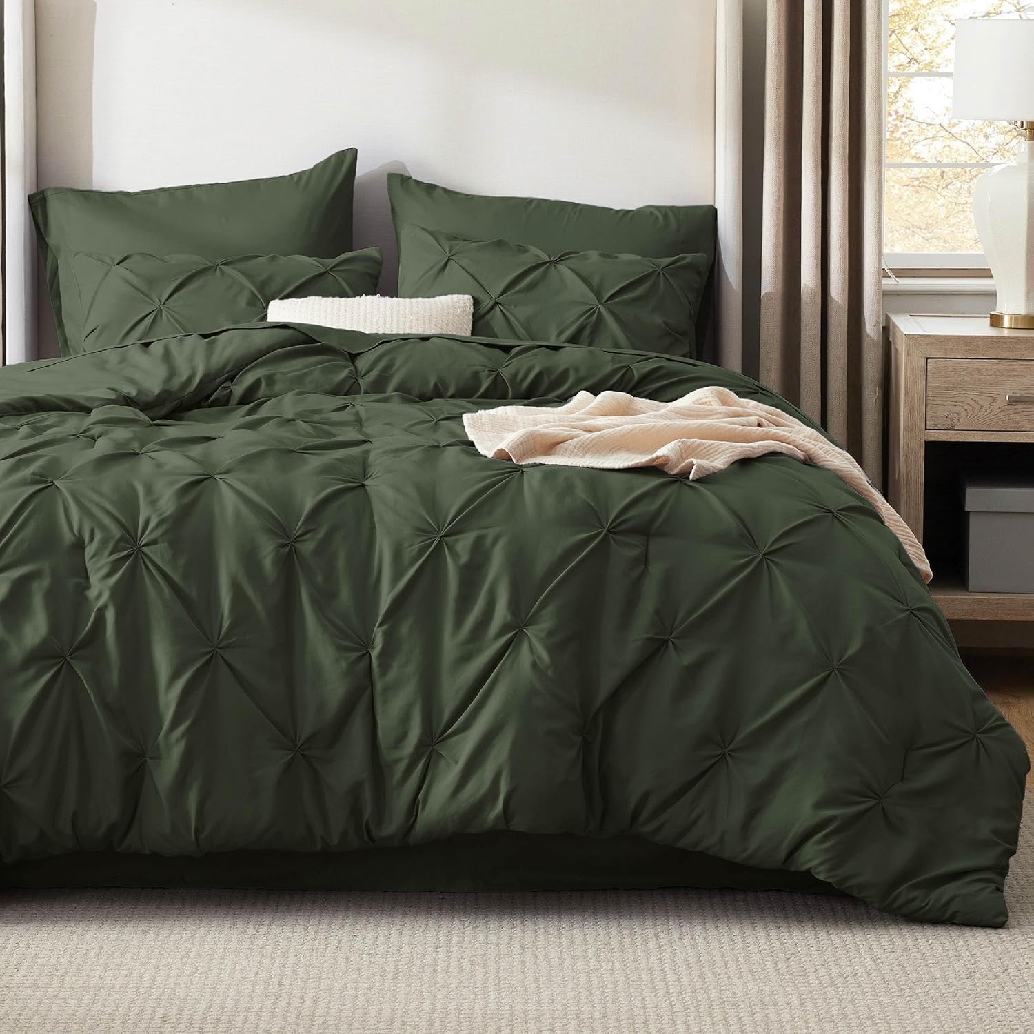image:imageBedsure Twin XL Comforter Set Pink Dorm Room Essentials for Girls Extra Long Twin XL Bedding Set with Sheets All Season Down Alternative Comforter with Sheets Pillowcase amp Sham02 Olive Green